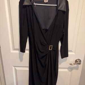 Anne Klein Black Long Sleeve Sheath Dress with Plunge Neckline for Night Out